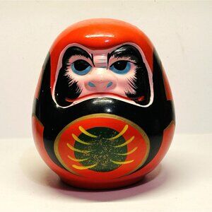 Daruma Large Ceramic Coin Bank 6.5" Lucky Good Luck Japanese VTG READ